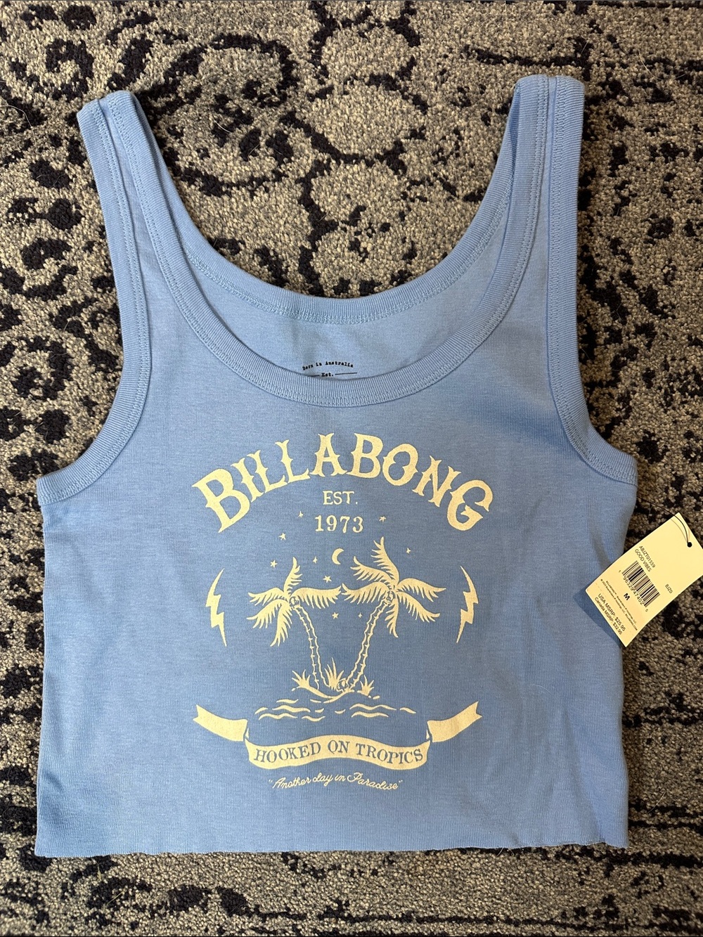 NWT Billabong Light Blue Tank Top with Yellow Tropical Graphic SIZE MEDIUM